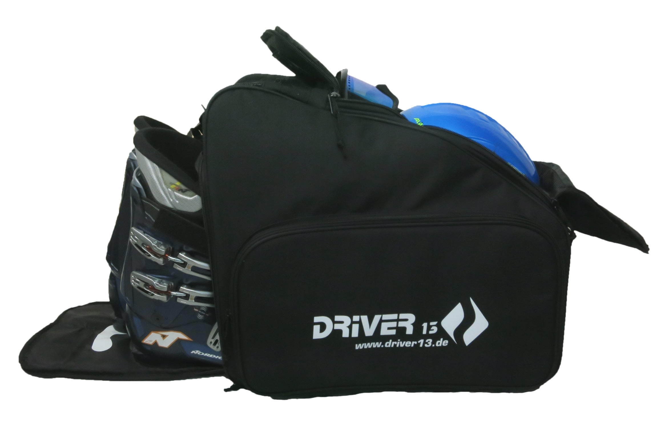 Driver13 ski boot bag with extra goggle compartment and helmet compartment