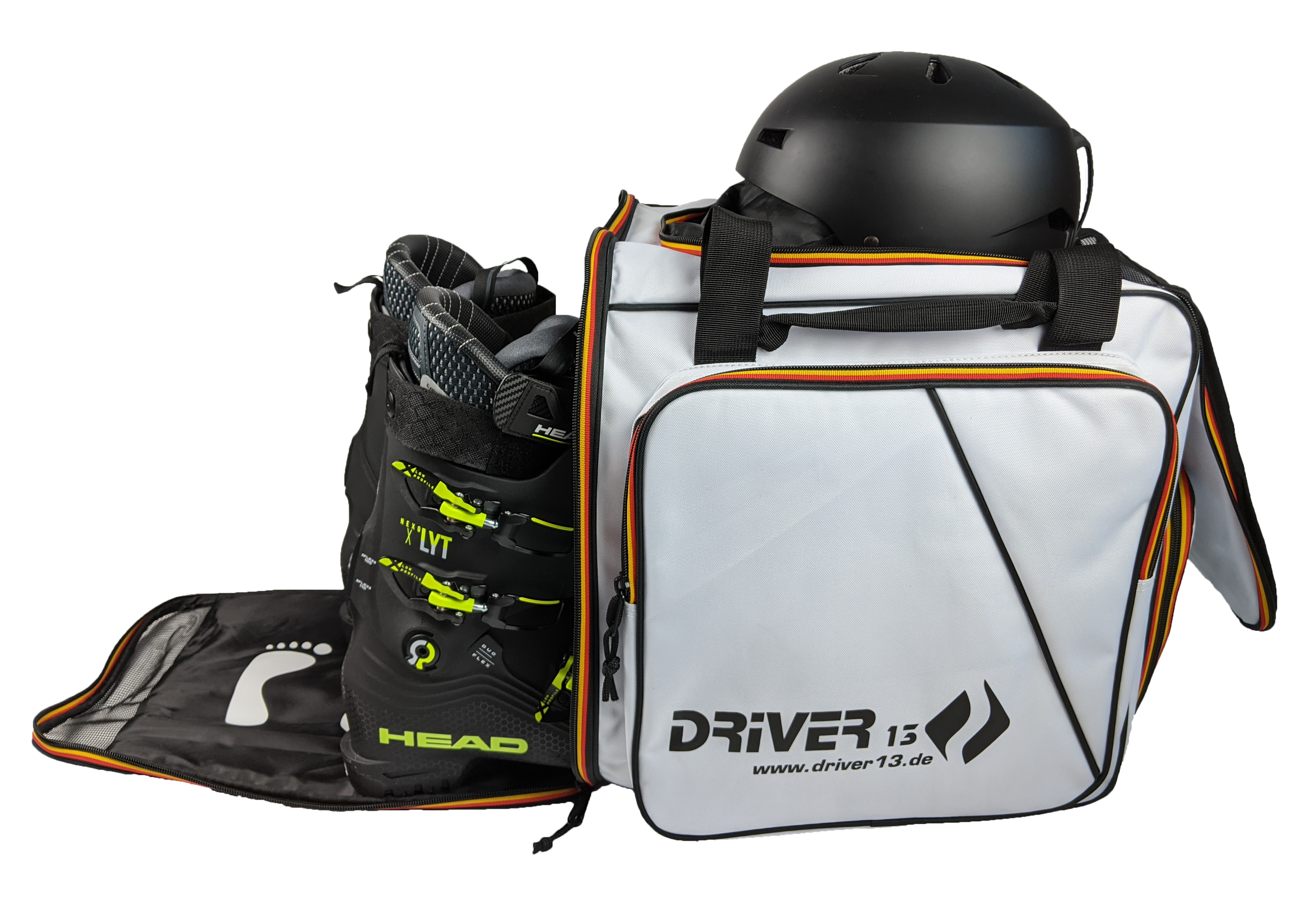 Ski boot backpack with helmet compartment white (Germany Edition)