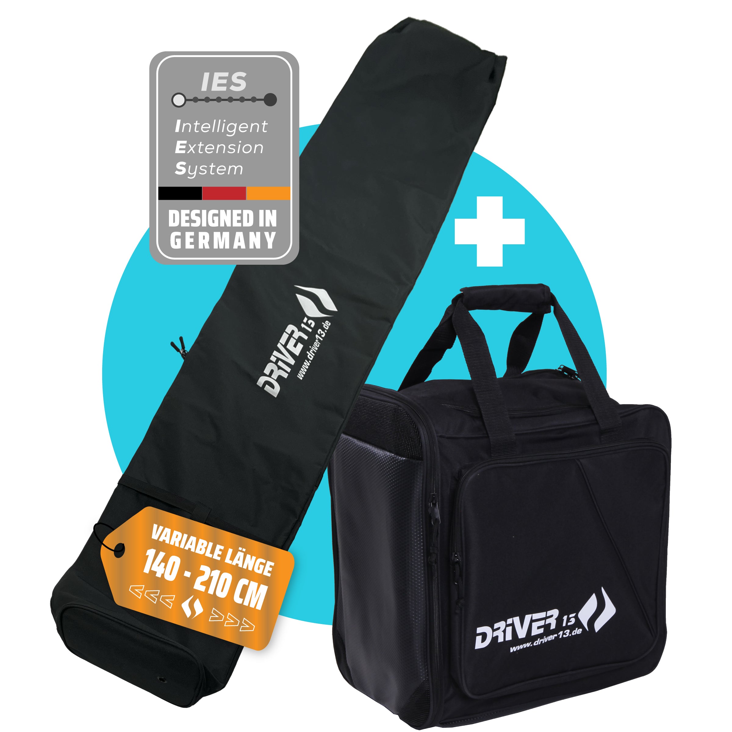 Ski bag set (2-piece) ski bag (140-210cm) and ski boot backpack with helmet compartment