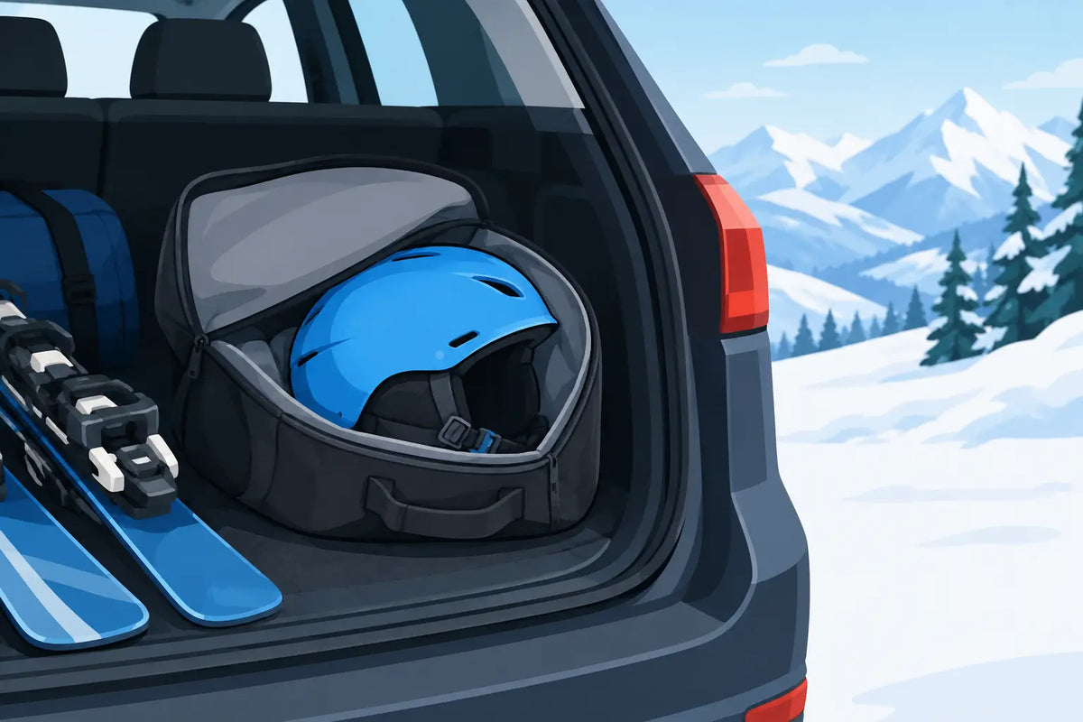 Kinder Skihelm sicher verstauen beim Transport