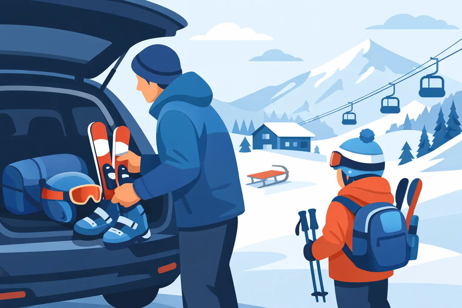 Kinder Skiausrüstung transportieren richtig