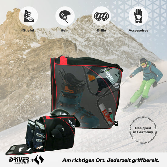 Driver13 Skistiefeltasche mit Helmfach schwarz-rot