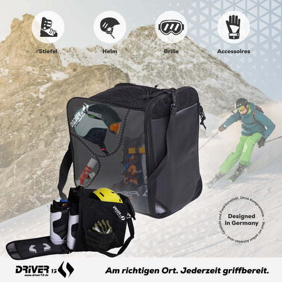Ski boot bag with helmet compartment black