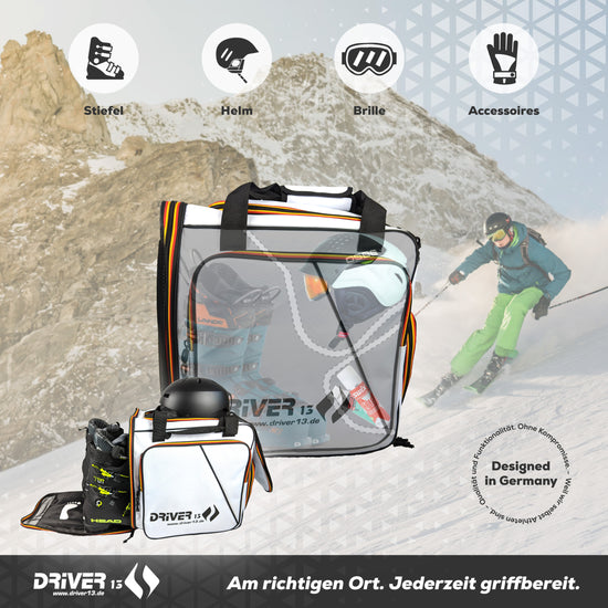 Ski boot backpack with helmet compartment white (Germany Edition)