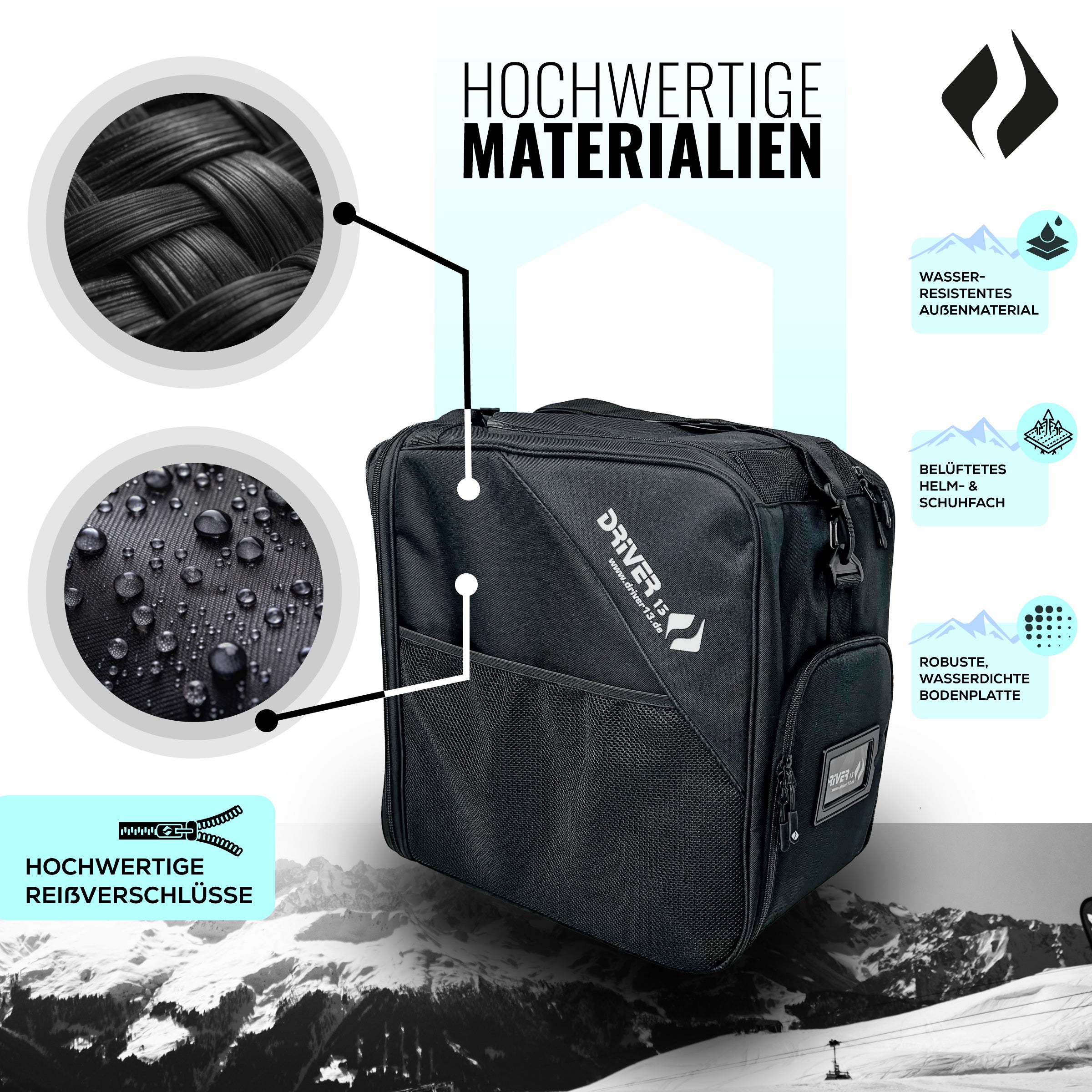 Driver13 ® Mochila para Botas de esquí con Compartimento para Casco Mochila para Botas de esquí con Compartimento para Casco Duro Botas de Snowboard Bolsa para Botas Negro-Azul Driver13 ® Mochila para Botas de esquí con Compartimento para Casco Mochila para Botas de esquí con Compartimento para Casco Duro Botas de Snowboard Bolsa para Botas Negro-Azul