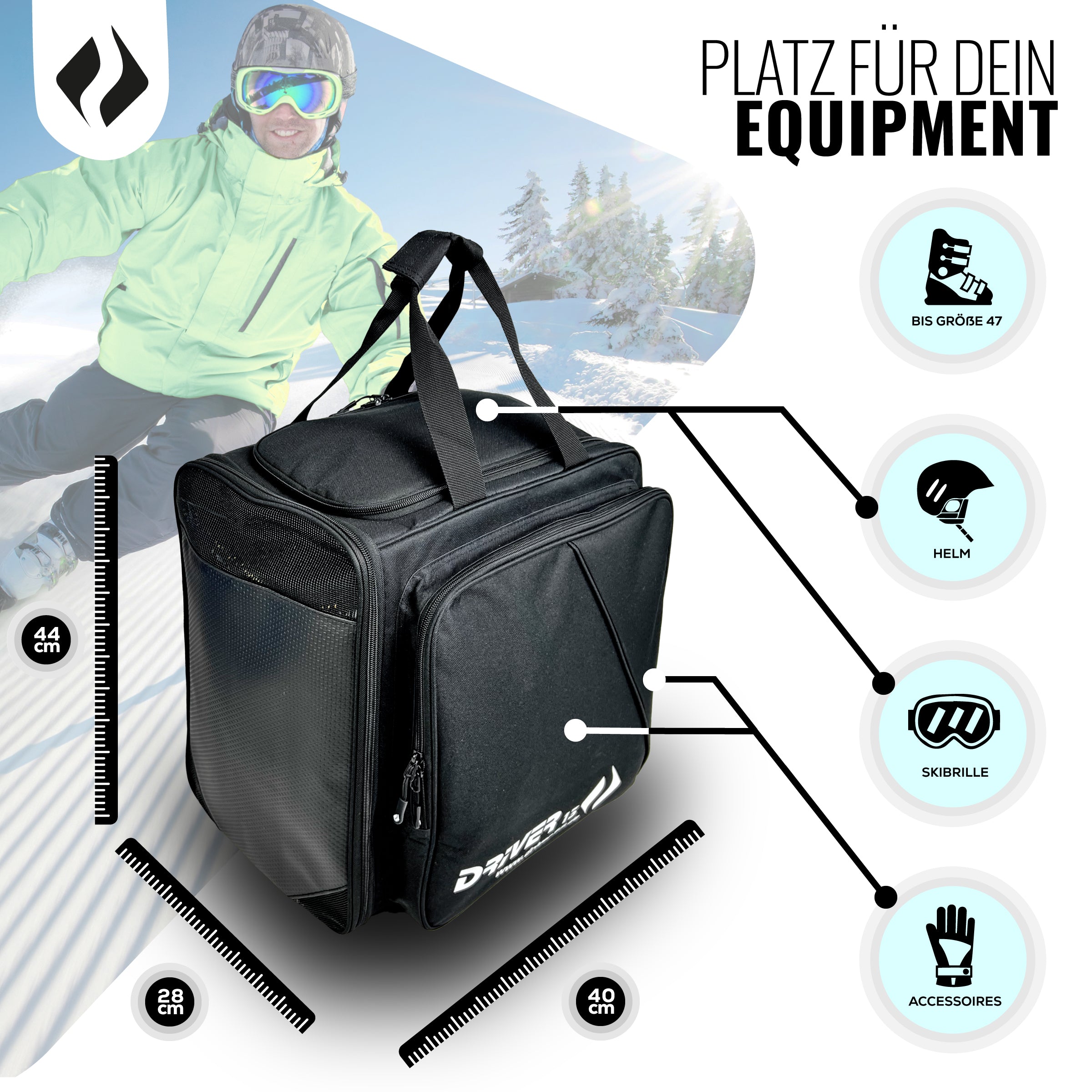 Ski boot backpack with helmet compartment black
