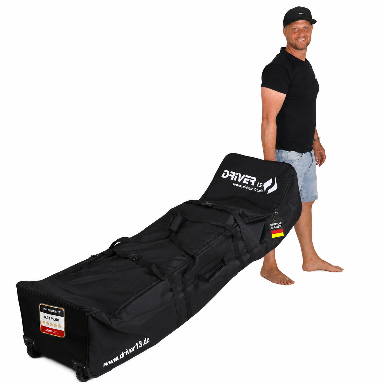 Driver13 ® Traveler Surfboardtasche Kiteboarding mit Rollen schwarz 192 cm 336l B-Ware