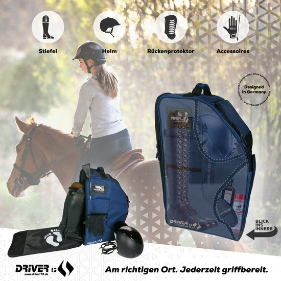 Driver13 Riding Boot Backpack Deluxe Navy-Blue