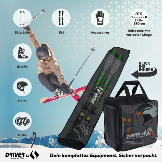 Driver13 Skitaschen Set (2-teilig ) Skisack (140-210cm) und Skistiefelrucksack mit Helmfach