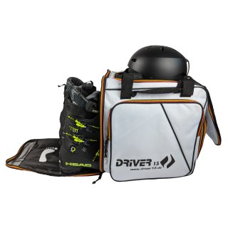 Driver13 Ski boot bag with helmet compartment and backpack system (2020) white / Zipper black-red-gold (Germany Edition)