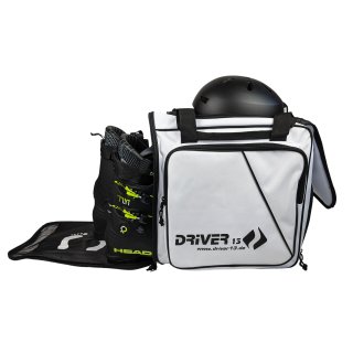 Driver13 ® Ski boot backpack with helmet compartment white / Zipper black